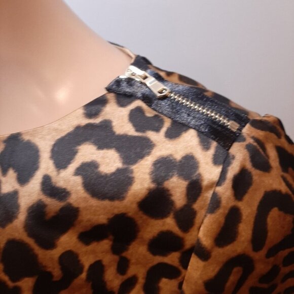 Jones New York Leopard Shift Dress Silky 3/4 Sleeve Zip Shoulder Womens Size 6 - Picture 6 of 12